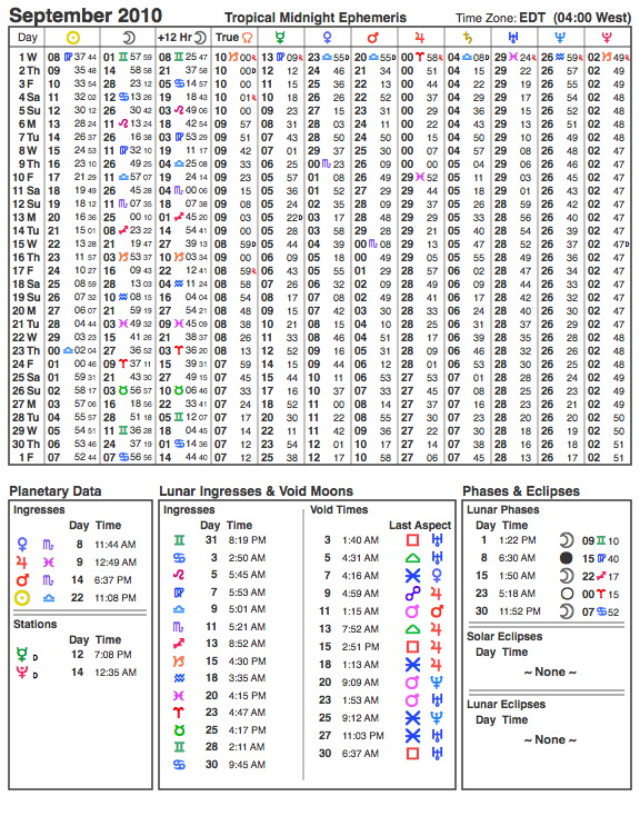 September 2010 Ephemeris